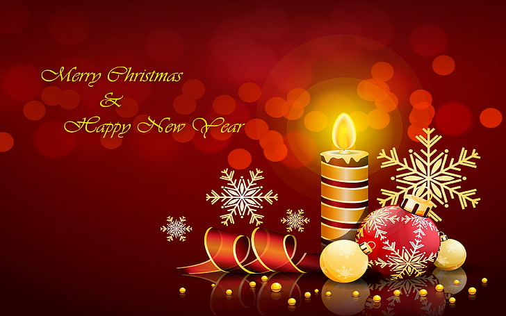 Feliz Navidad y Feliz Año Nuevo Decoraciones decorativas con velas Tarjeta de felicitación 3840 × 2400, Fondo de pantalla HD
