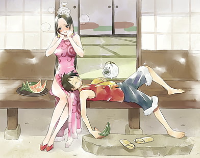 Anime, One Piece, Anime Mädchen, Monkey D. Luffy, Boa Hancock, HD-Hintergrundbild HD wallpaper