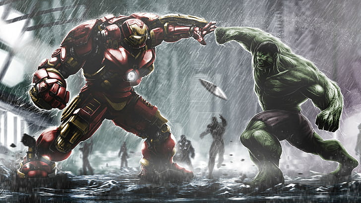 Papel de parede digital de Homem de Ferro e Incrível Hulk, Hulk, Hulkbuster, Marvel Comics, HD papel de parede