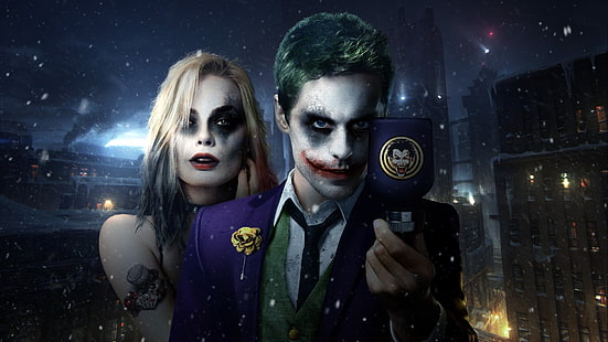โปสเตอร์ The Joker and Harley Quinn, Joker, Jared Leto, dc comics, Margot Robbie, Suicide Squad, วอลล์เปเปอร์ HD HD wallpaper