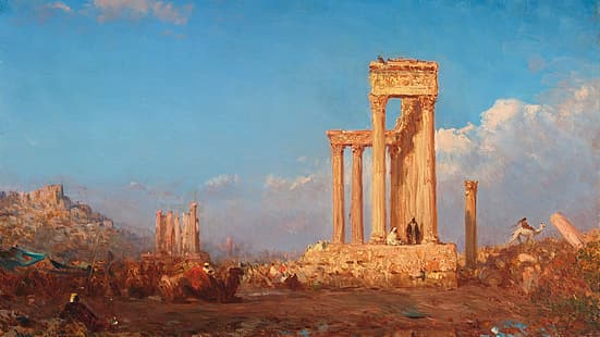 絵画、遺跡、古代都市の遺跡、ギリシャの柱、 HDデスクトップの壁紙 HD wallpaper