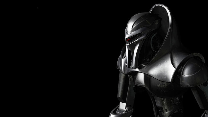 graue Roboter Charakter Wallpaper, Render, digitale Kunst, schwarzer Hintergrund, Battlestar Galactica, Roboter, Zylonen, RF Online, HD-Hintergrundbild