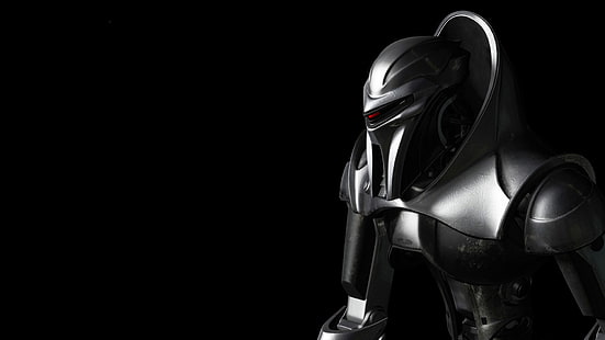 graue Roboter Charakter Wallpaper, Render, digitale Kunst, schwarzer Hintergrund, Battlestar Galactica, Roboter, Zylonen, RF Online, HD-Hintergrundbild HD wallpaper