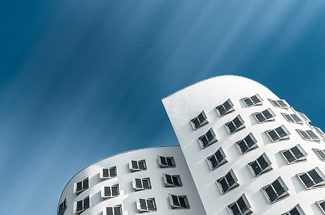 Düsseldorf, arsitektur, Jerman, Rumah Gehry, bangunan, pandangan mata cacing, langit, Wallpaper HD HD wallpaper