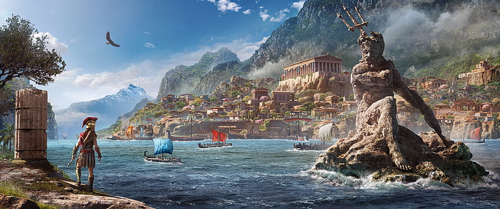 video games, Video Game Art, Assassin's Creed Odyssey, Greece, ancient greece, Spartans, mythology, ultrawide, ultra-wide, Assassin's Creed, Kassandra, HD wallpaper