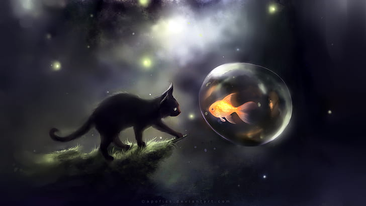 apofiss, art, cats, fishes, sci, space, HD wallpaper