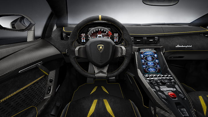 Super Car, vehicle, car interior, dashboards, luxury, steering wheel, Lamborghini Centenario LP770-4, car, HD wallpaper
