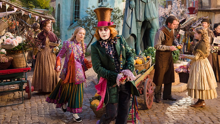 Johnny Depp, Alice, Mia Wasikowska, Alice Through the Looking Glass, Mad Hatter, HD wallpaper
