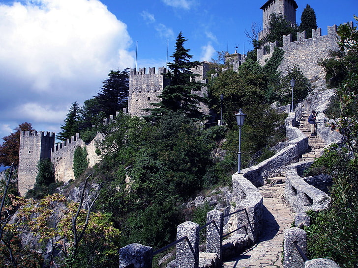 замък, стъпала, стълби, стена, архитектура, средновековието, Сан Марино, HD тапет
