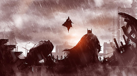 Бэтмен против Супермена обои, Бэтмен, Супермен, дождь, HD обои HD wallpaper