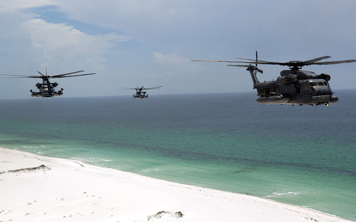 three black helicopters, Military Helicopters, Sikorsky MH-53, Chevrolet, Military, HD wallpaper