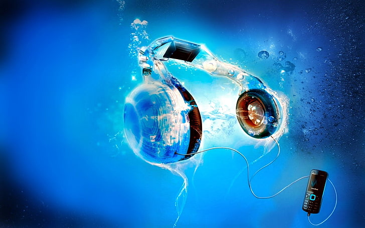 white and blue headphones clip art, Music, Headphones, Blue, Bubble, Water, HD wallpaper
