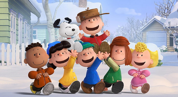The Peanuts Gang 2015 Movie, Peanuts movie still screenshot, 만화, 기타, 겨울, 행복, 눈, 영화, 땅콩, 키즈, 2015, 갱, 스누피, 찰리 브라운, HD 배경 화면