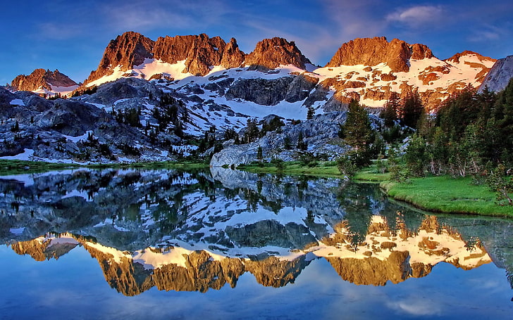 naturaleza, reflejo, montañas, nieve, Parque Nacional Glacier, Fondo de pantalla HD