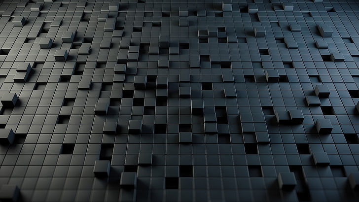 tapete preto e cinza, cubo, quadrado, render, arte digital, HD papel de parede