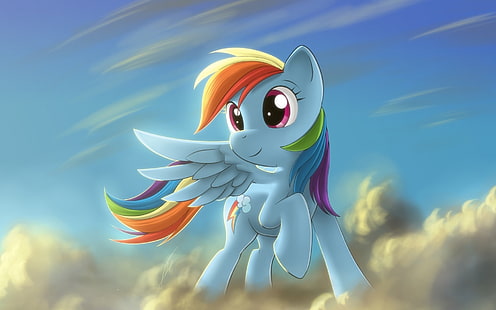 Моето малко пони приятелство е магия, понита, тире дъга, облока, HD тапет HD wallpaper
