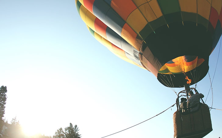 многоцветен балон с горещ въздух, балони с летящ въздух, летящи, HD тапет