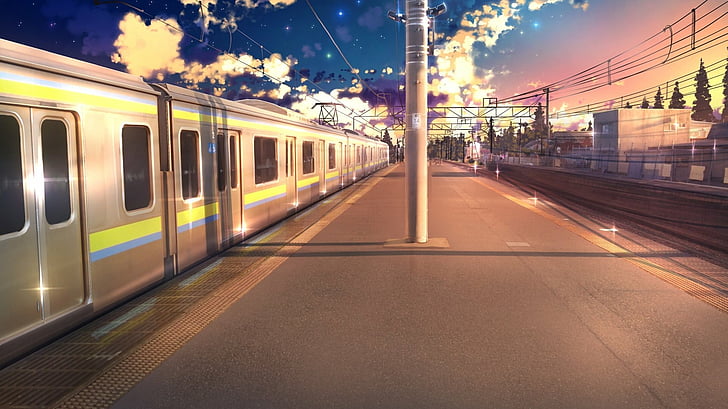 Anime, originale, treno, stazione ferroviaria, Sfondo HD