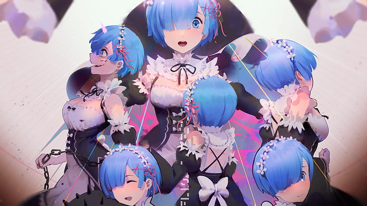 Rem (Re: Zero), синие волосы, костюм горничной, горничная, аниме девушки, Re: Zero Kara Hajimeru Isekai Seikatsu, HD обои