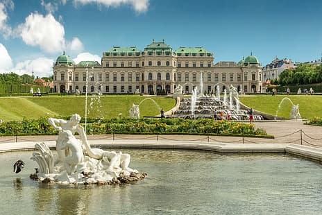 Autriche, jardin, fontaines, Palais, Vienne, Belvédère, Palais du Belvédère, Fond d'écran HD HD wallpaper