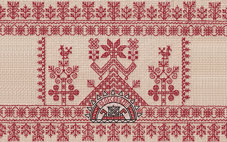 beige and red textile, patterns, Russia, embroidery, Slavs, Paganism, cypma4, Vedism, Rod, Ancestors, HD wallpaper