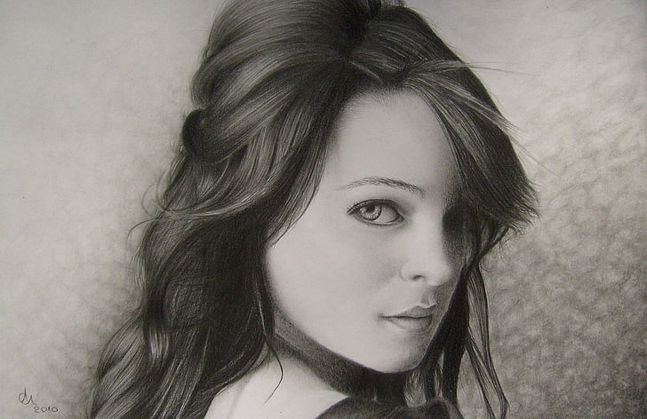sketsa wajah wanita, lihat, gadis, wajah, latar belakang, rambut, potret, pensil, lukisan, Wallpaper HD