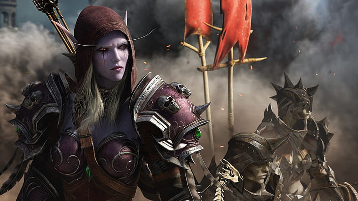 Armour, digital art, elven, horde, Long Hair, Pointed Ears, Sylvanas Windrunner, video games, warcraft, women, world of warcraft, World of Warcraft: Battle for Azeroth, HD wallpaper