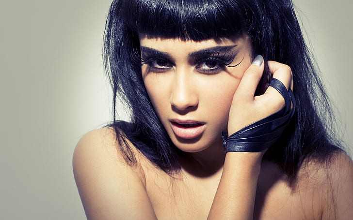Natalia Kills Makeup, black yes, brunette babe, girl, young woman, HD wallpaper
