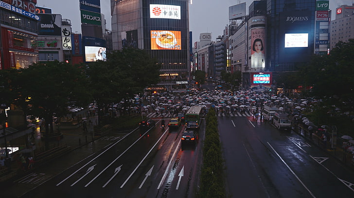 灰色の建物、都市、車、日本、東京、 HDデスクトップの壁紙