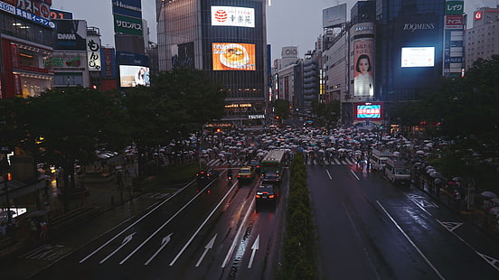 gray buildings, city, car, Japan, Tokyo, HD wallpaper HD wallpaper