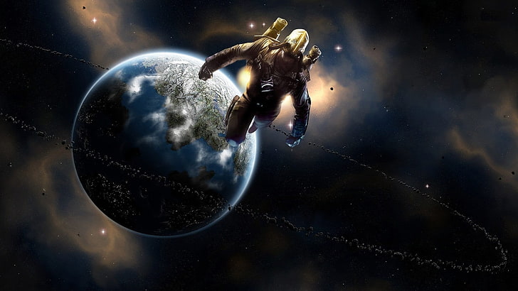 screenshot del videogioco, grafica, arte digitale, fantasy art, pianeta, stelle, spazio, Dark Void, Sfondo HD