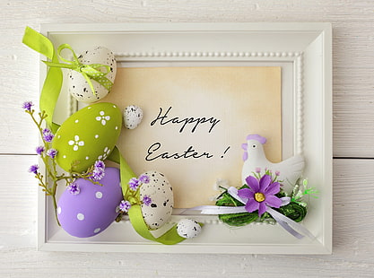 dekorasi telur aneka warna, bunga, telur, Paskah, pita, musim semi, Wallpaper HD HD wallpaper