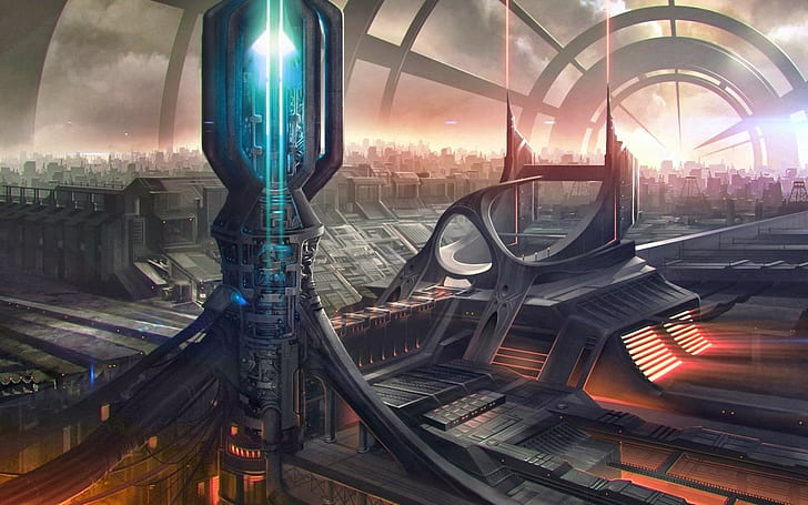 futuristic city digital artwork, science fiction, futuristic city, futuristic, HD wallpaper