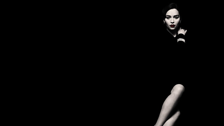 woman's face, Emilia Clarke, women, actress, people, dark, face, minimalism, black background, HD wallpaper