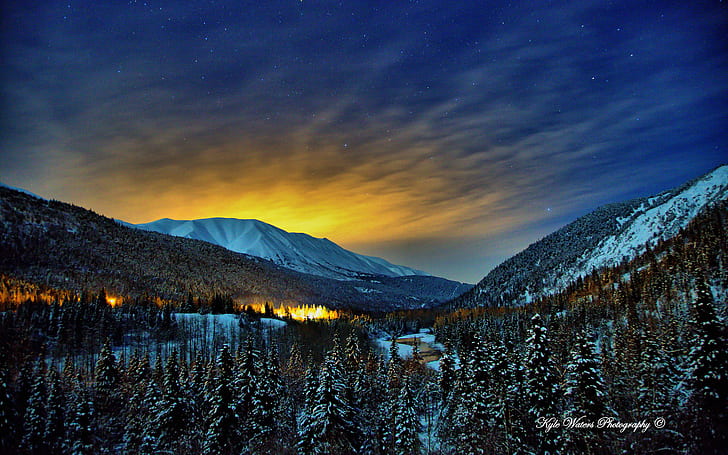 Alaska Winter Nights HD, ธรรมชาติ, ภูมิทัศน์, ฤดูหนาว, กลางคืน, อลาสก้า, วอลล์เปเปอร์ HD