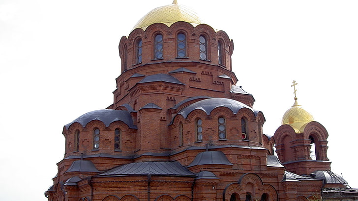 茶色とベージュの城、セントアレキサンダーネフスキー、大聖堂、ノボシビルスク、ロシア、ドーム、 HDデスクトップの壁紙