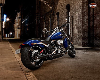 moto chopper blu, motociclette, Harley-Davidson, moto, Sfondo HD HD wallpaper