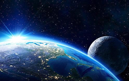 Planet Erde und Mond Illustration, Weltraum, 3D, digitale Kunst, Planet, Mond, HD-Hintergrundbild HD wallpaper