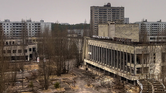 灰色の放棄された建物、終末論的、放棄された、破壊、チェルノブイリ、プリピャチ、 HDデスクトップの壁紙 HD wallpaper