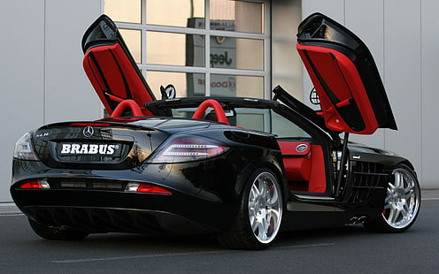 черный кабриолет Brabus, кабриолет Mercedes-Benz, автомобиль, Mercedes SLR, автомобиль, HD обои HD wallpaper
