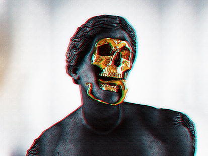statue de crâne d'or vaporwave, Fond d'écran HD HD wallpaper