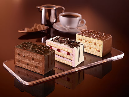 шоколад, сливки, десерт, еда, глазурь, орех, клубника, HD обои HD wallpaper
