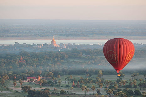 Bagan, mongolfiera, mongolfiera, palloncini sopra Bagan, Birmania, mongolfiera, giro in mongolfiera, gite in mongolfiera, Myanmar, pagoda, tempio, Sfondo HD HD wallpaper