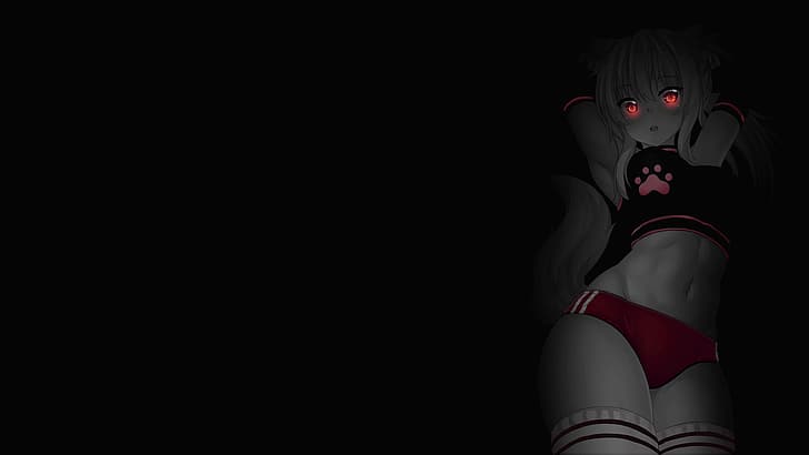 selective coloring, simple background, dark background, black background, anime girls, HD wallpaper
