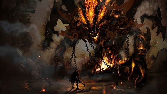 Monstercharaktertapete, Dämon, Fantasiekunst, Ketten, Krieger, Grafik, HD-Hintergrundbild HD wallpaper