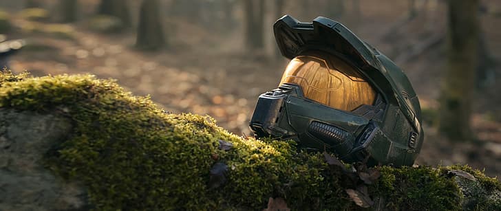 Halo (TV Series), Master Chief (Halo), helmet, forest, ultrawide, HD wallpaper