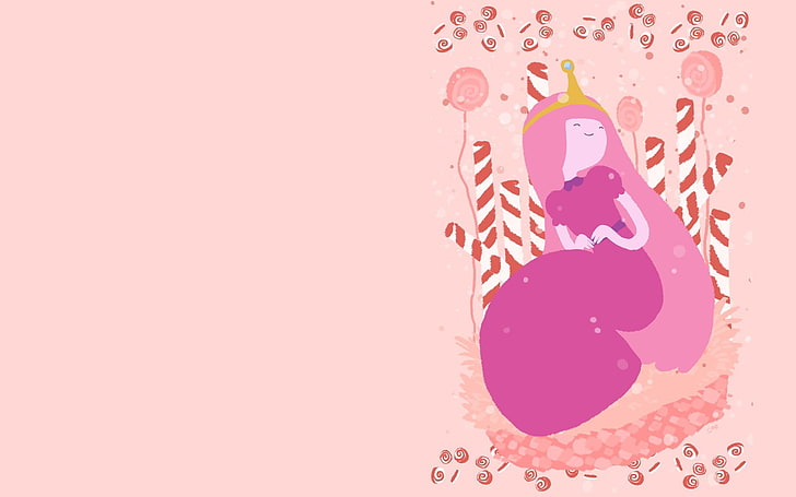 бял и розов текстил с щампа Hello Kitty, Adventure Time, Princess Bubblegum, HD тапет