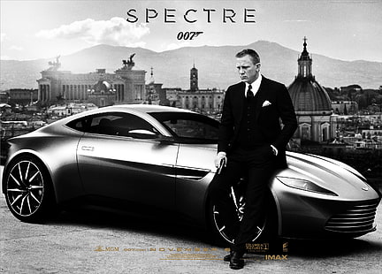 Призрак кино обои, Дэниел Крейг, 007, Джеймс Бонд, монохромный, Aston Martin, автомобиль, HD обои HD wallpaper