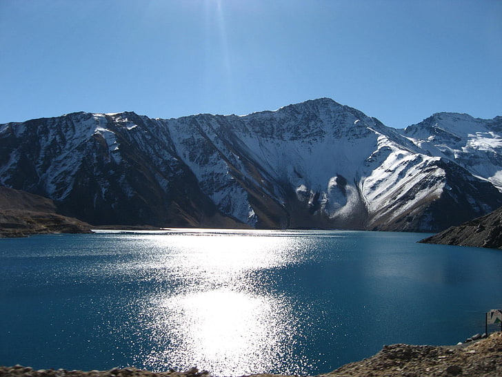 눈 덮인 산, 풍경, Embalse El Yeso, 칠레, HD 배경 화면