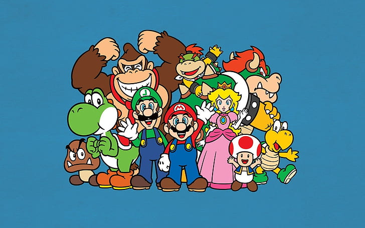 Mario Bros_ Luigi Yoshi Princess persika åsna Kong padda karaktär videospel Nintendo minimalism, HD tapet